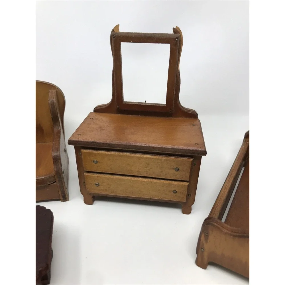 VINTAGE WOODEN DOLL HOUSE Furniture‎ Living Room Bedroom Kitchen